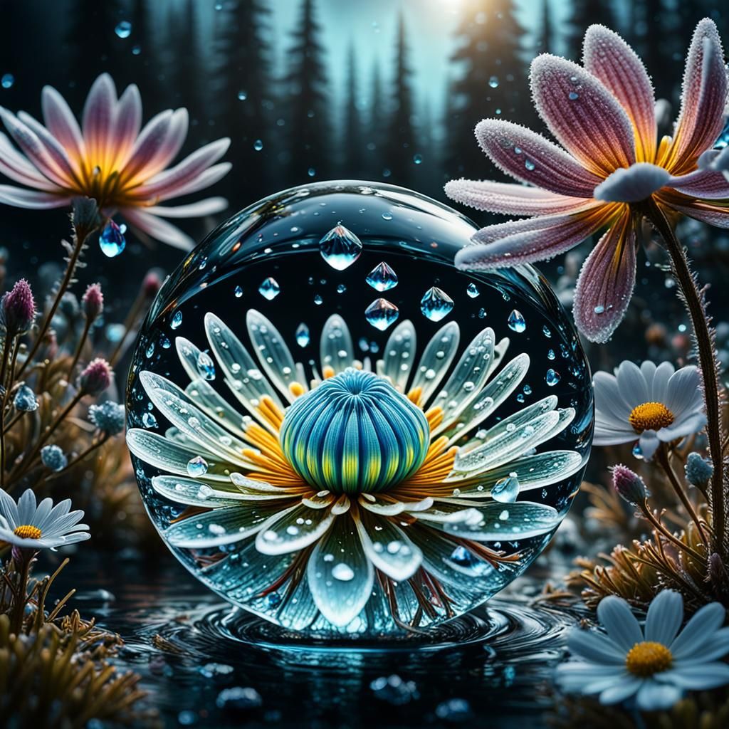 Bioluminescent Water Token in Diamond Drop, 3D Render