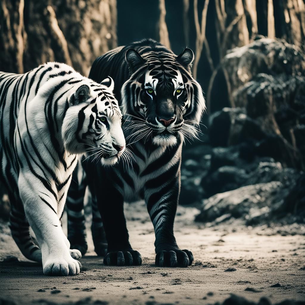 Contrasting Tigers in Cinematic Black and White