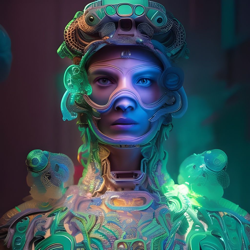 Biopunk Alien Portrait in Neon Filigree