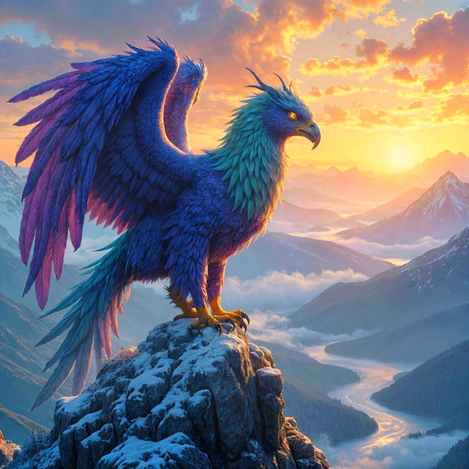 Amethyst and Emerald Griffin on Snowy Peak