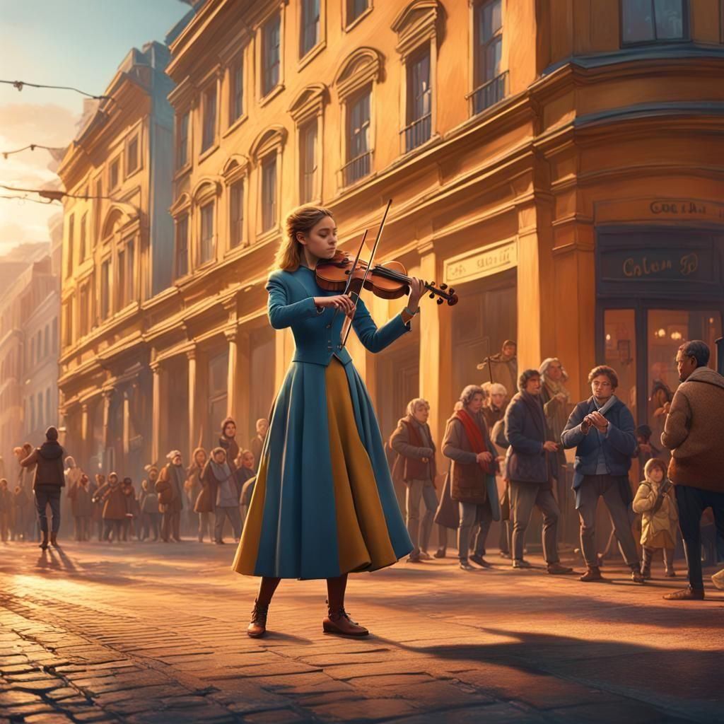 Sidewalk Musician in Epic Digital Painting