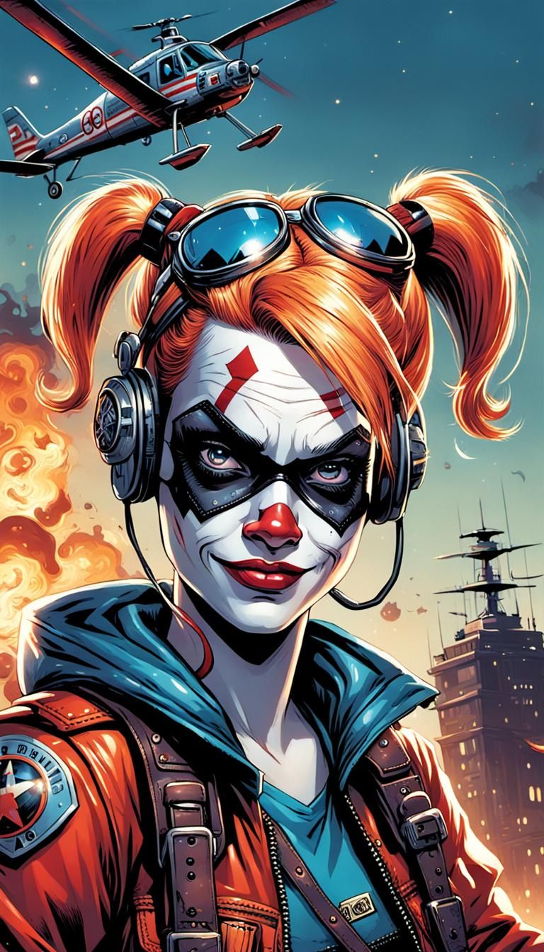 Harley Quinn as Chopper Pilot in Comic Book Art