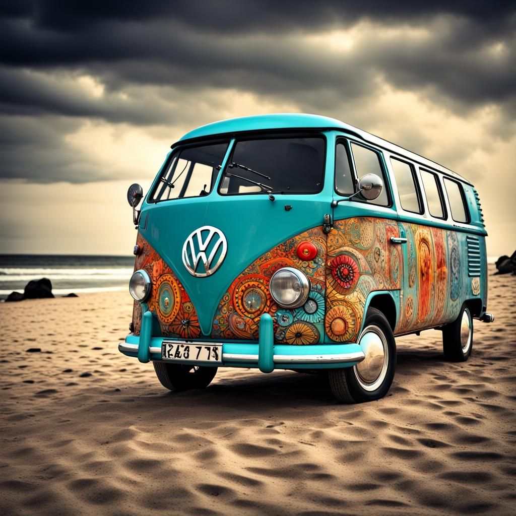 VW T1 Transporter at the Beach in HDR
