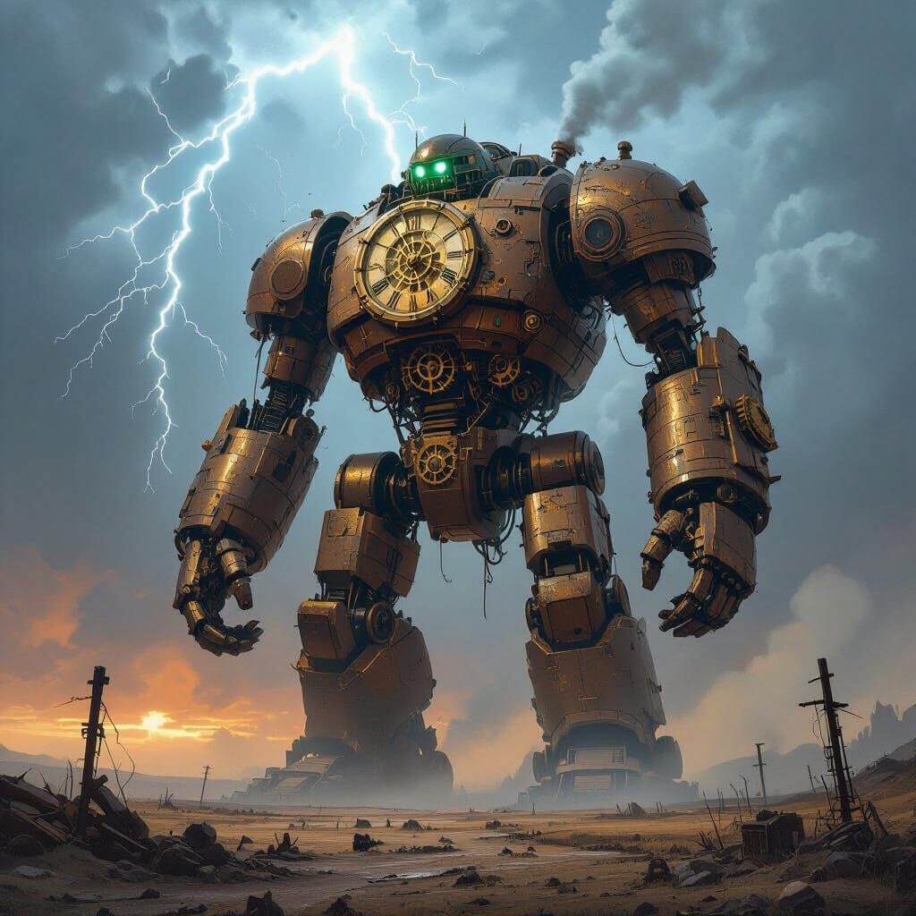 Clockwork Golem Sentinel in Industrial Style