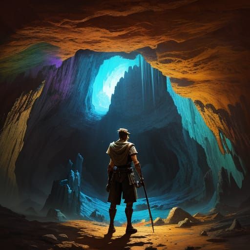 Primitive Person in Cave: Hyperrealistic Concept Art