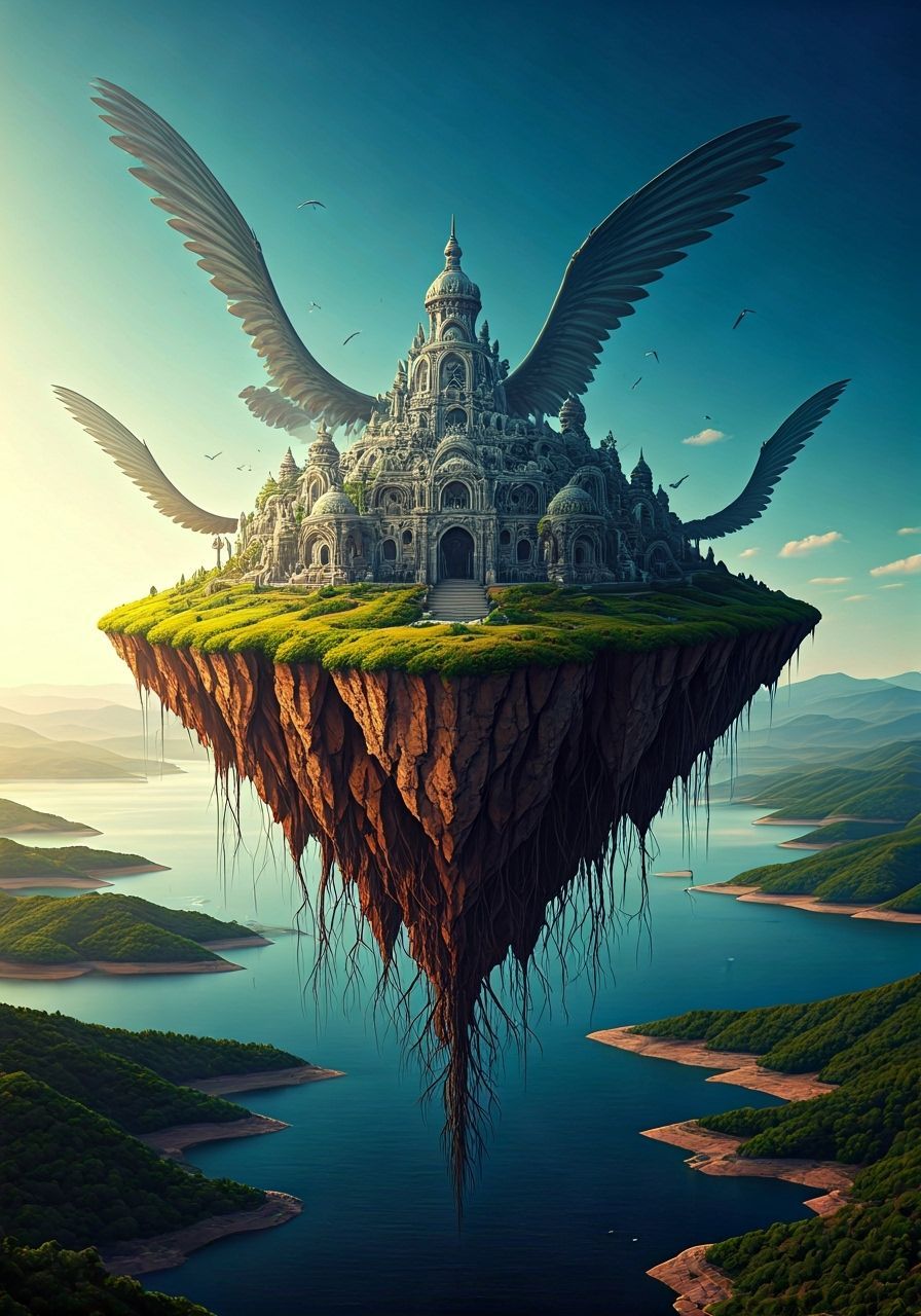 Flying Island Fantasy Arcology Biosphere Depth-Time-Colour-S...