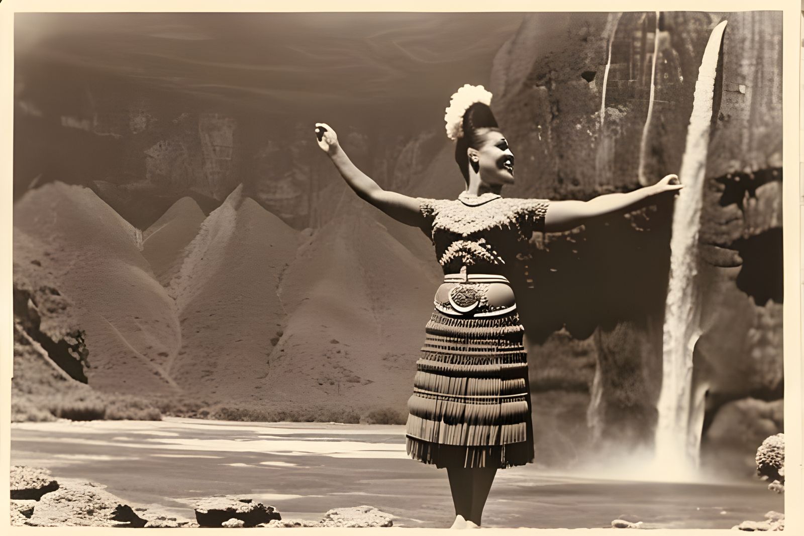 Vintage Hula Dancer in Waterfall Valley