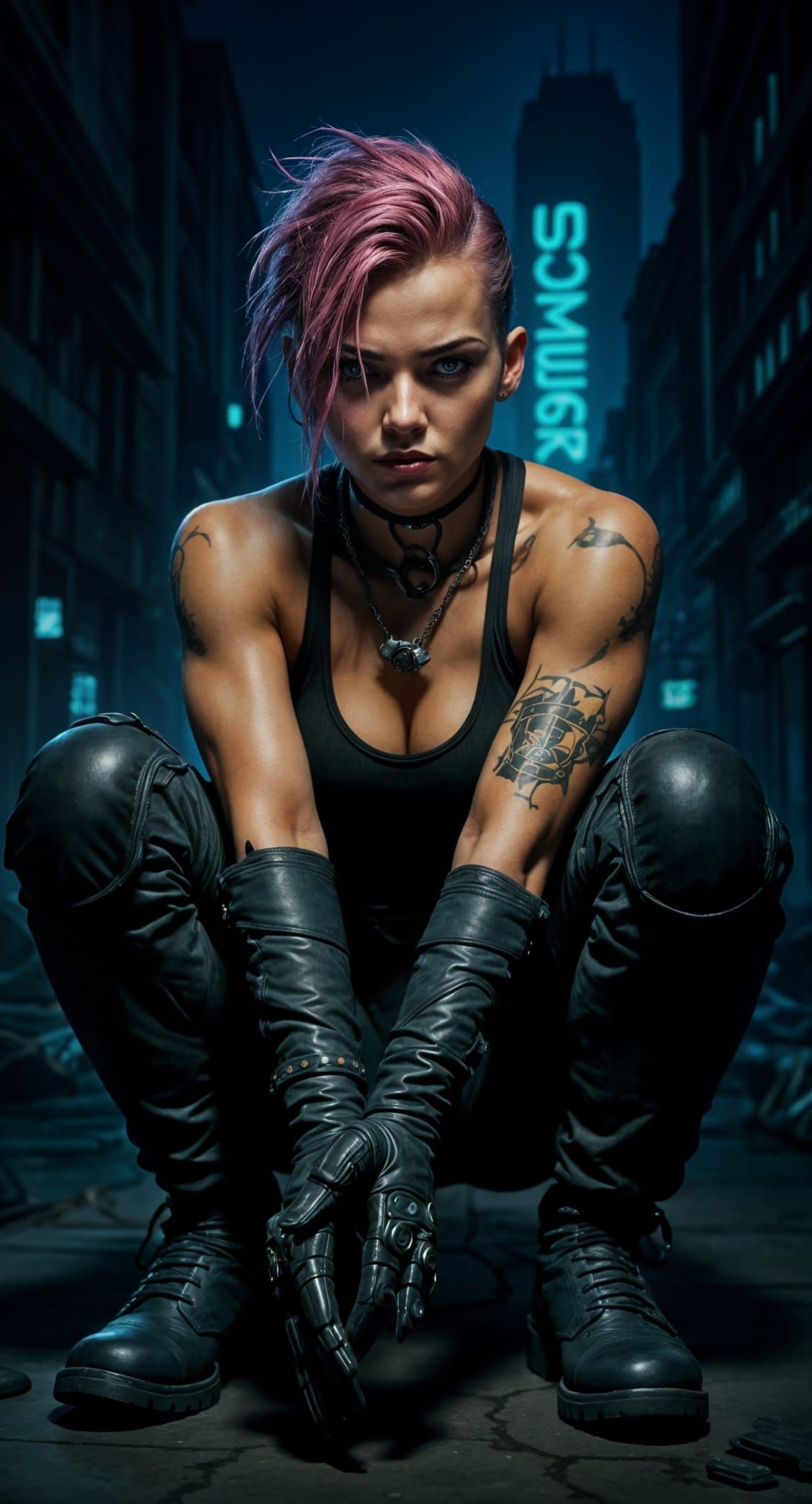 Photorealistic Shadowrun Dwarf in Cyberpunk Cityscape