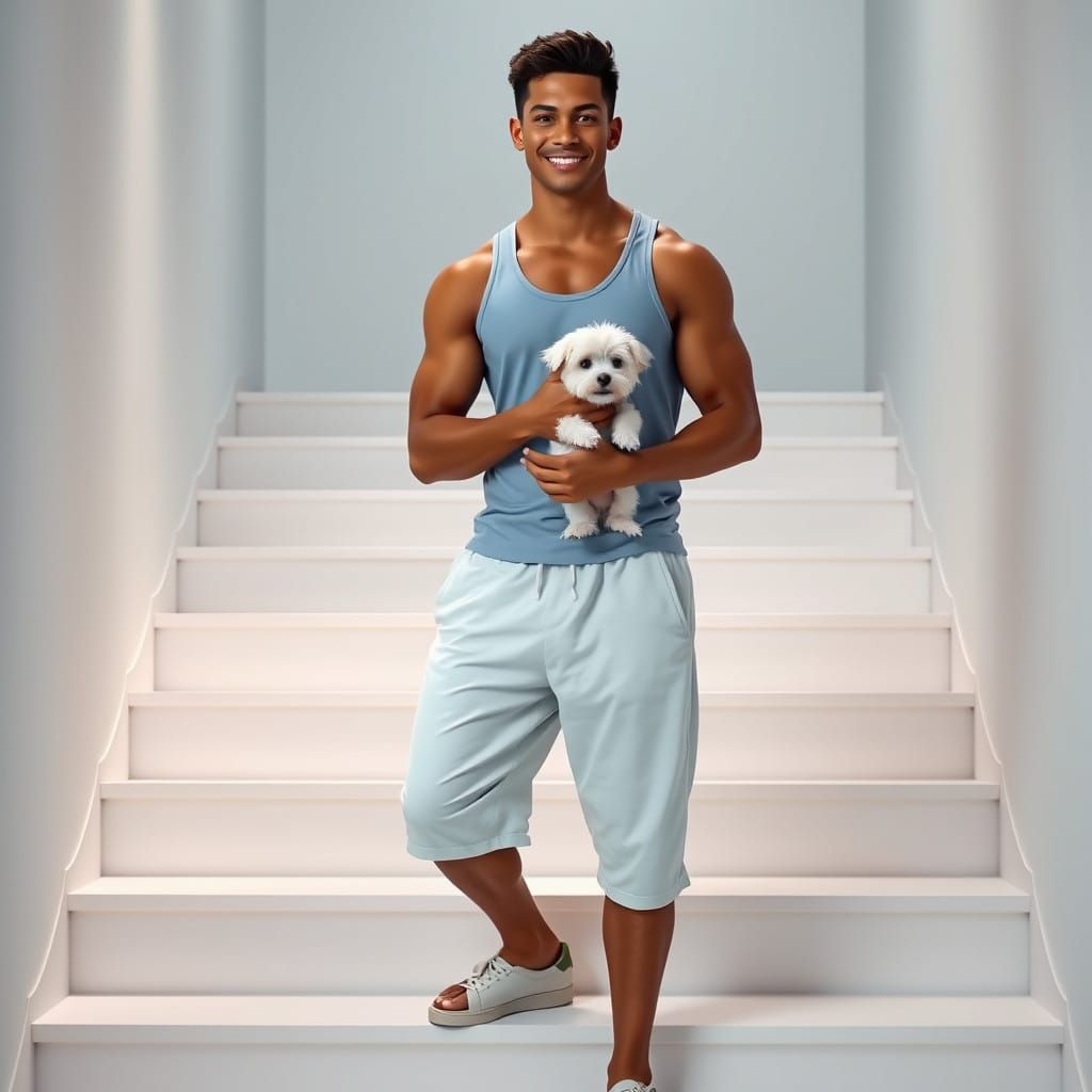 Enchanting Fantasy Figure Stepping Up to a Dreamlike Stairca...