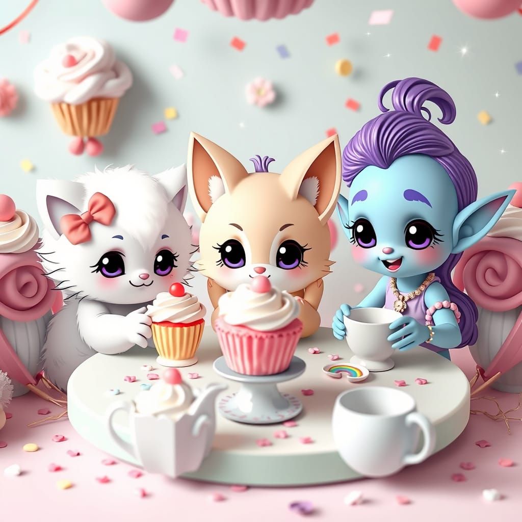 Chibi Animals' Tea Party in Kawaii Wonderland