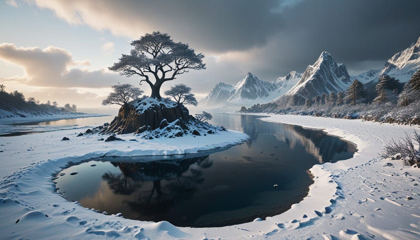 Surreal Winter Island Scene