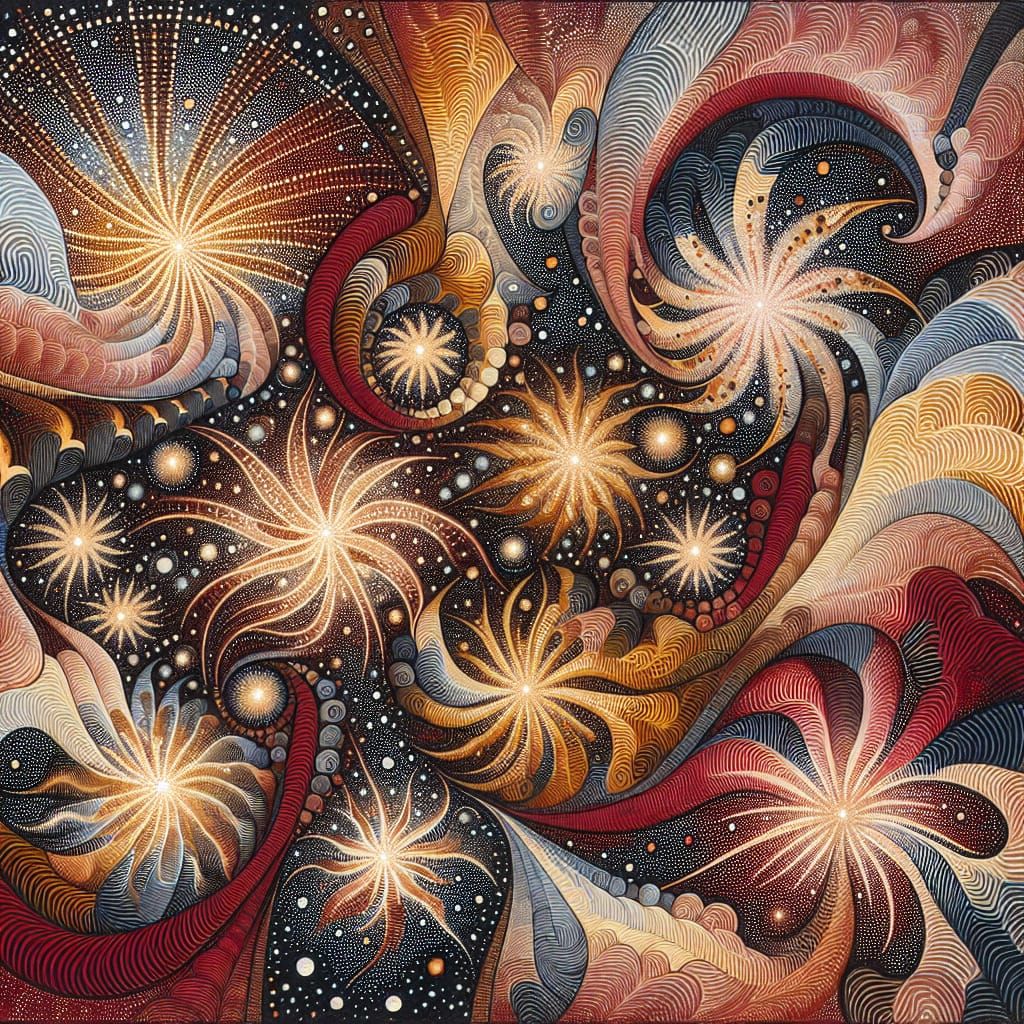Aboriginal Batik Art: Star Clusters in Cosmic Scene