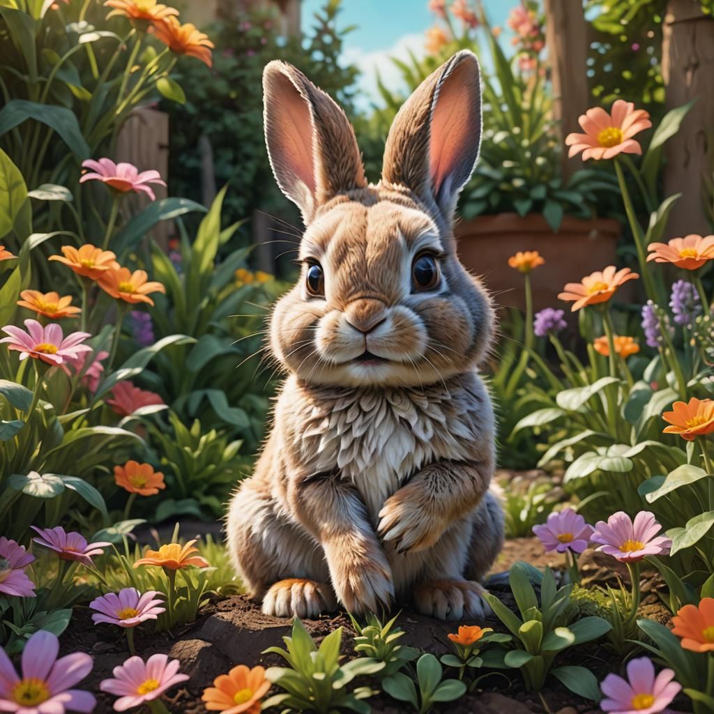 Cute Baby Rabbit Portrait in 3D Animation Style