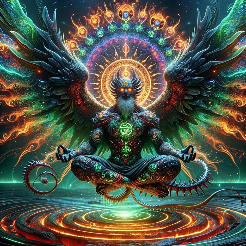 Hyper-Real Angelic Demon in Futuristic Metropolis