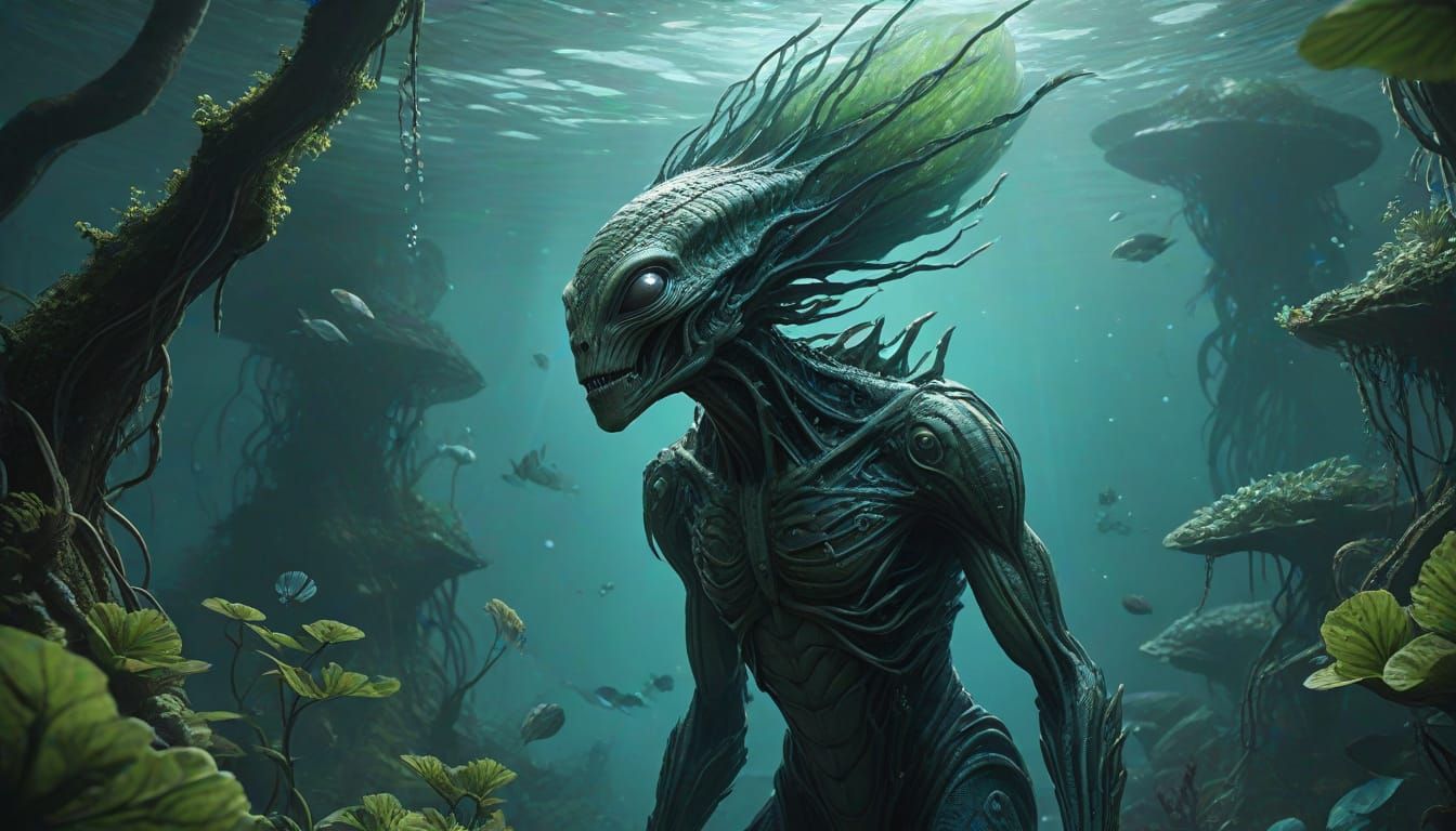 Nommo Aliens in Detailed Underwater Sci-Fi Scene