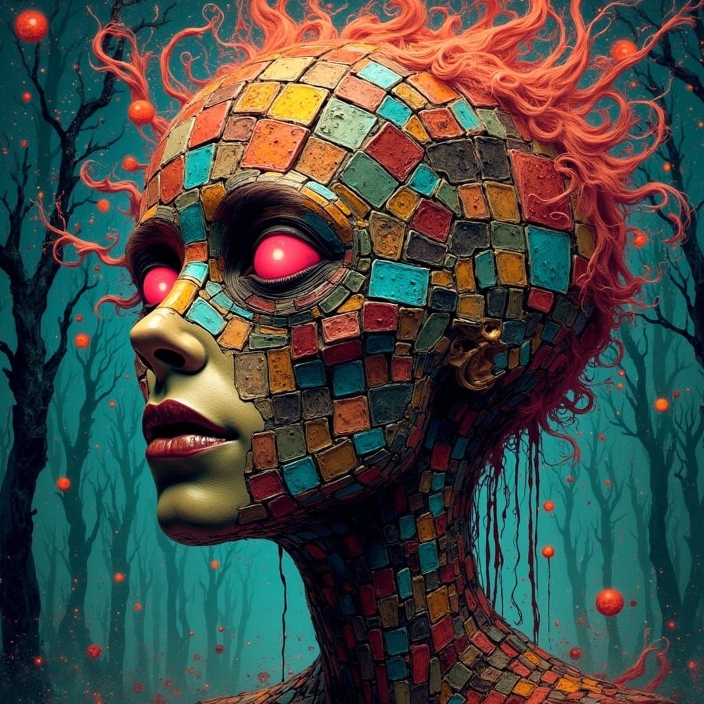 Rubik's Cube head. surrealism analogous colors Tim Burton Da...