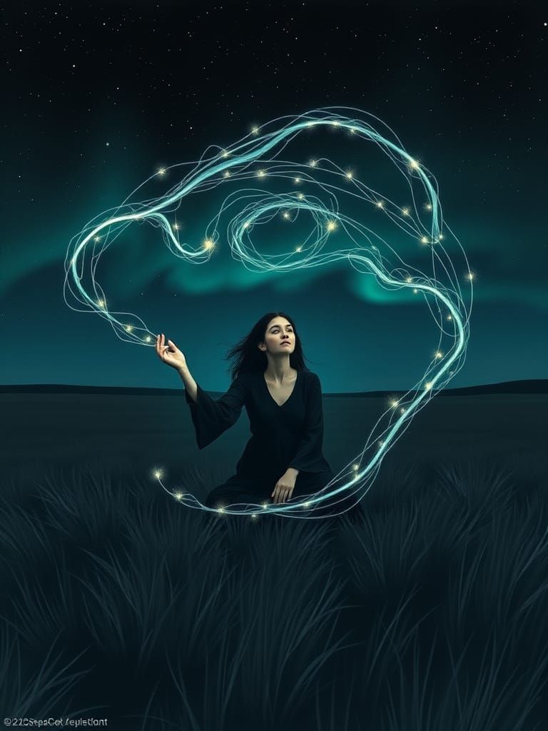 Mystical Night Weaver Under Northern Lights