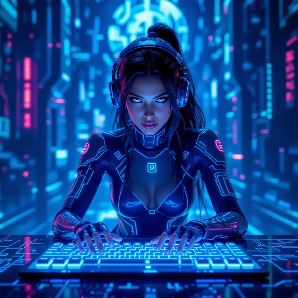 Princess Luna: Cyberpunk Hacker in Neon City