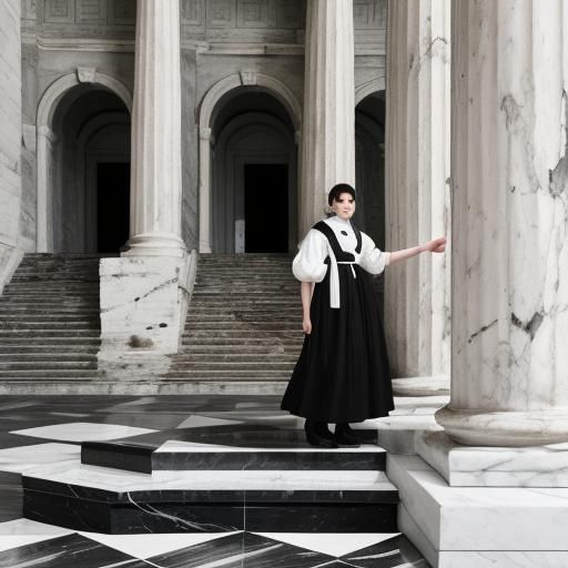 Futuristic Coffee Shop with Robot Model in Black and White