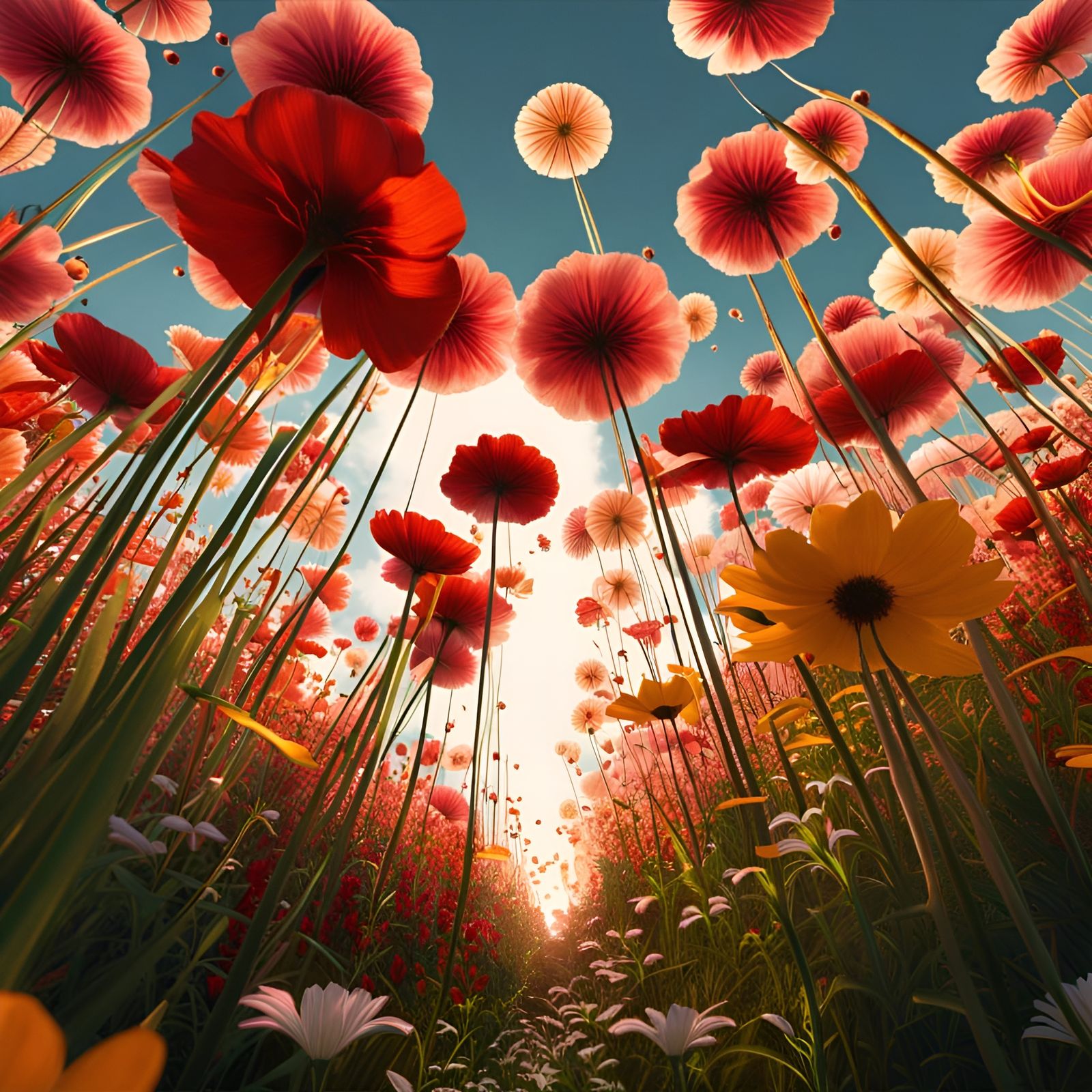 Flower Field from Bug's Perspective in 8k