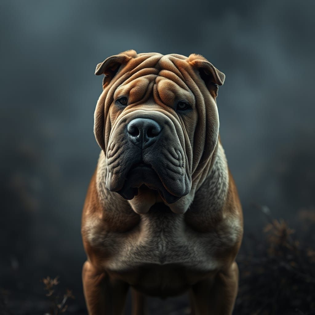 Majestic Slender Shar Pei in Cinematic Style