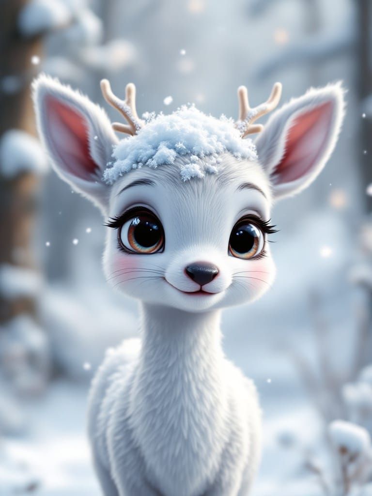 Hyper-Realistic Baby Deer in Winter Wonderland