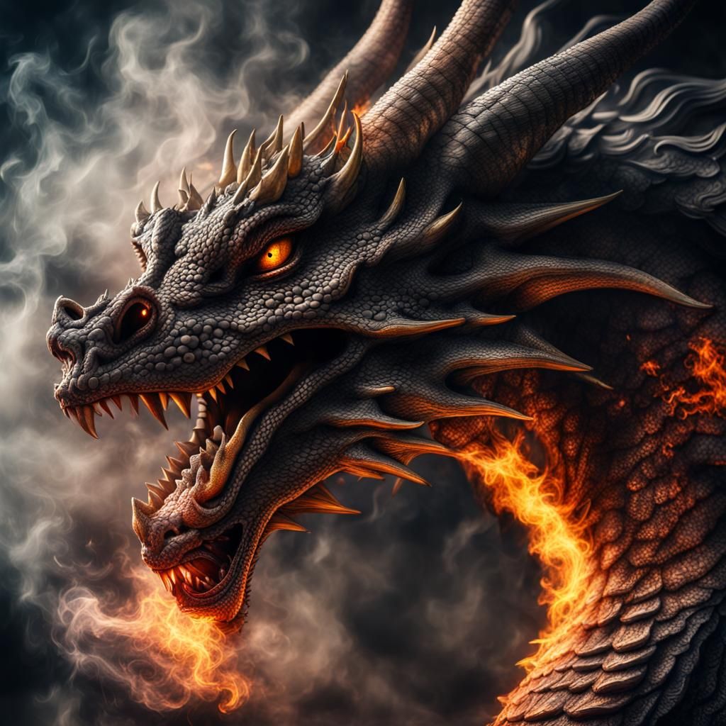 Hyperrealistic Dragon with Smoke and Fire