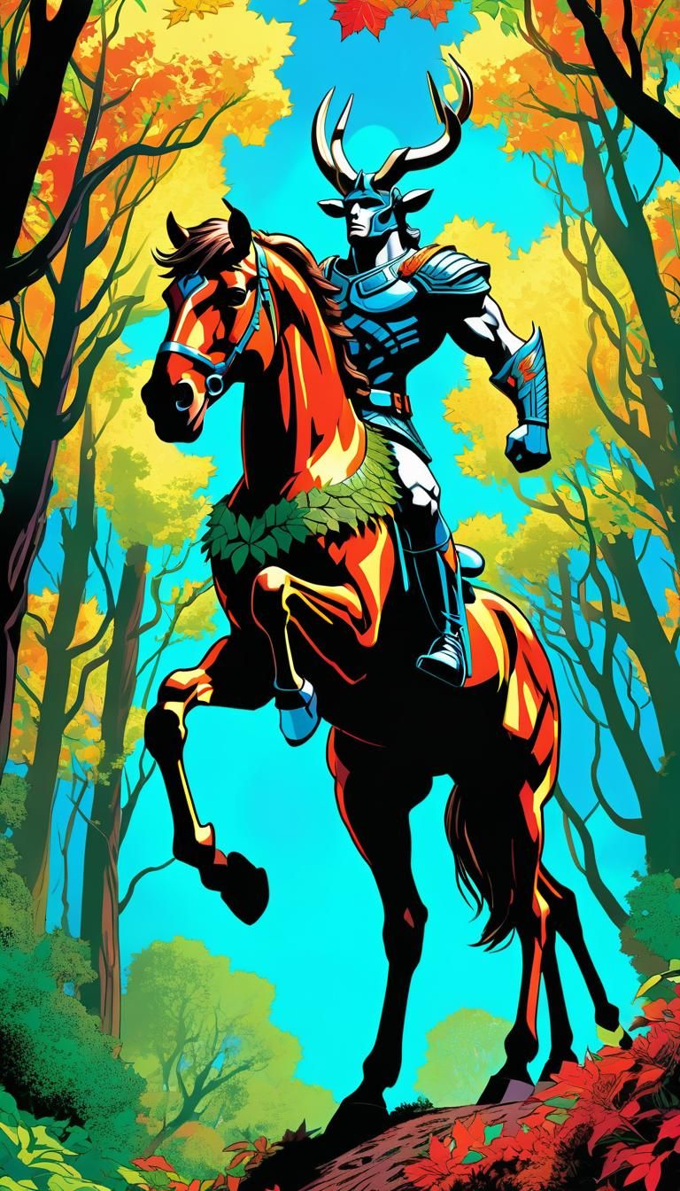 Dynamic Centaur in Forest, Comic Book Art