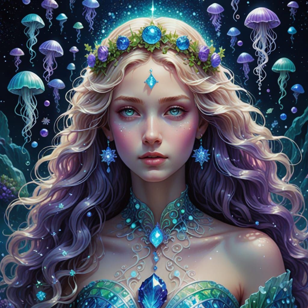 Nereid Goddess Halimede Portrait in Surreal Cosmic Style