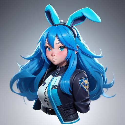 Blue-Haired Chubby Bunny in 3D Anime Style