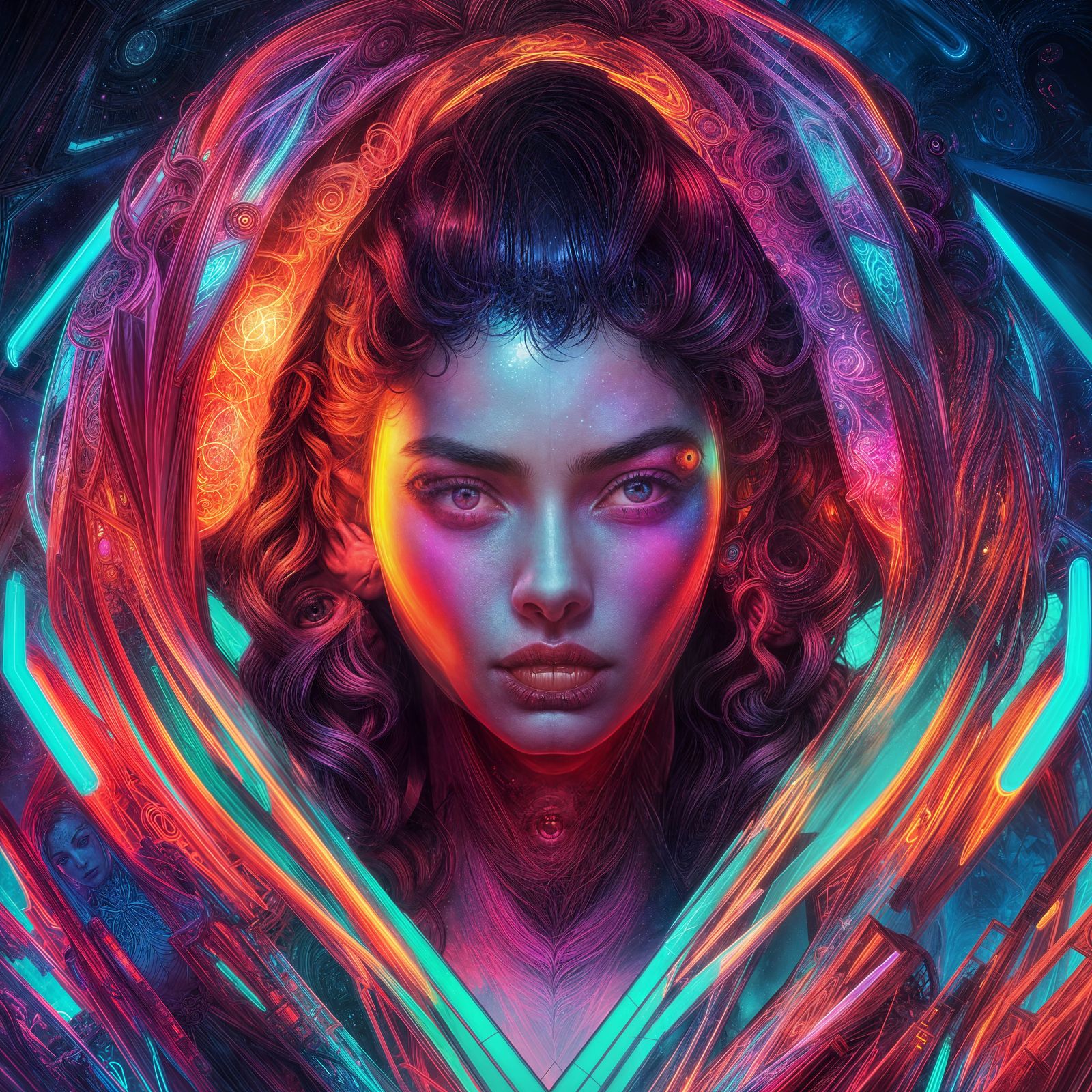 Surreal Neon Portrait in Impressionist Style