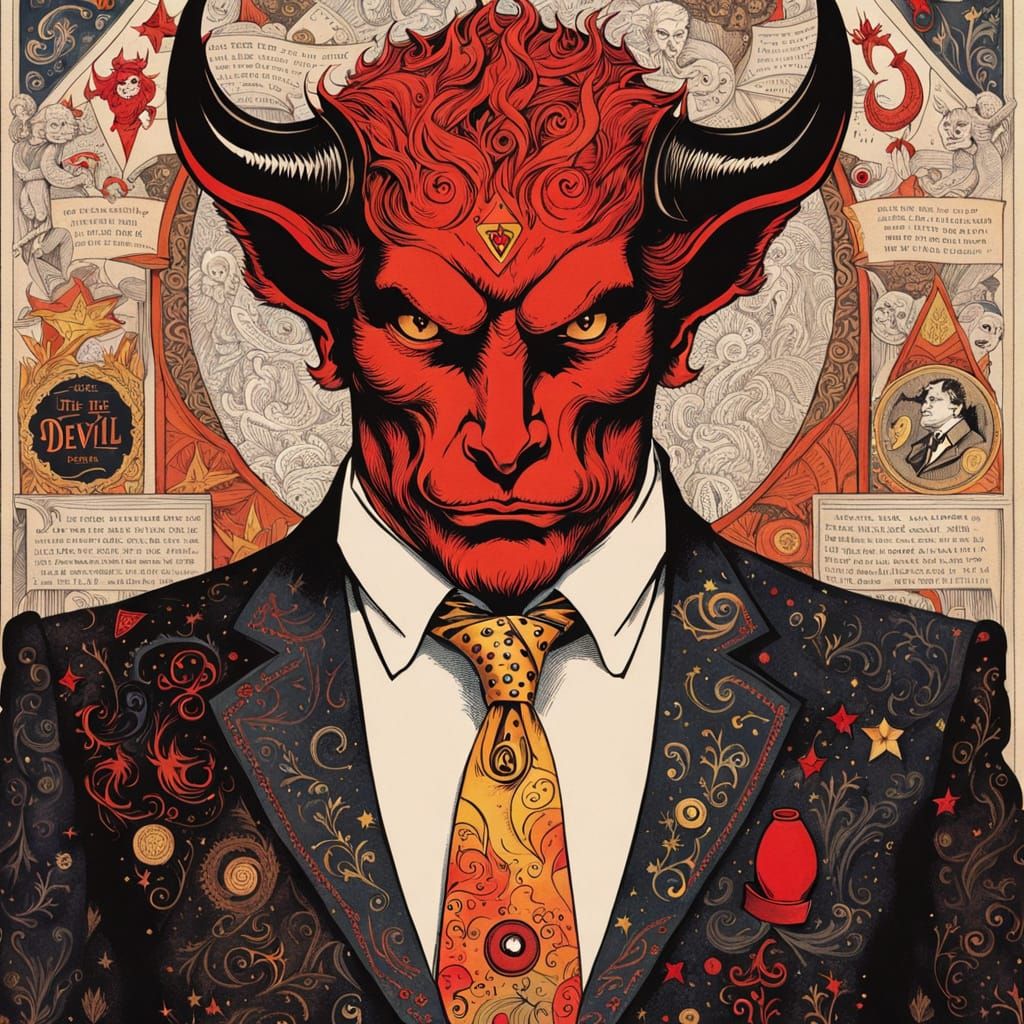 Vintage Devil in Dapper Attire, Esoteric Symbols