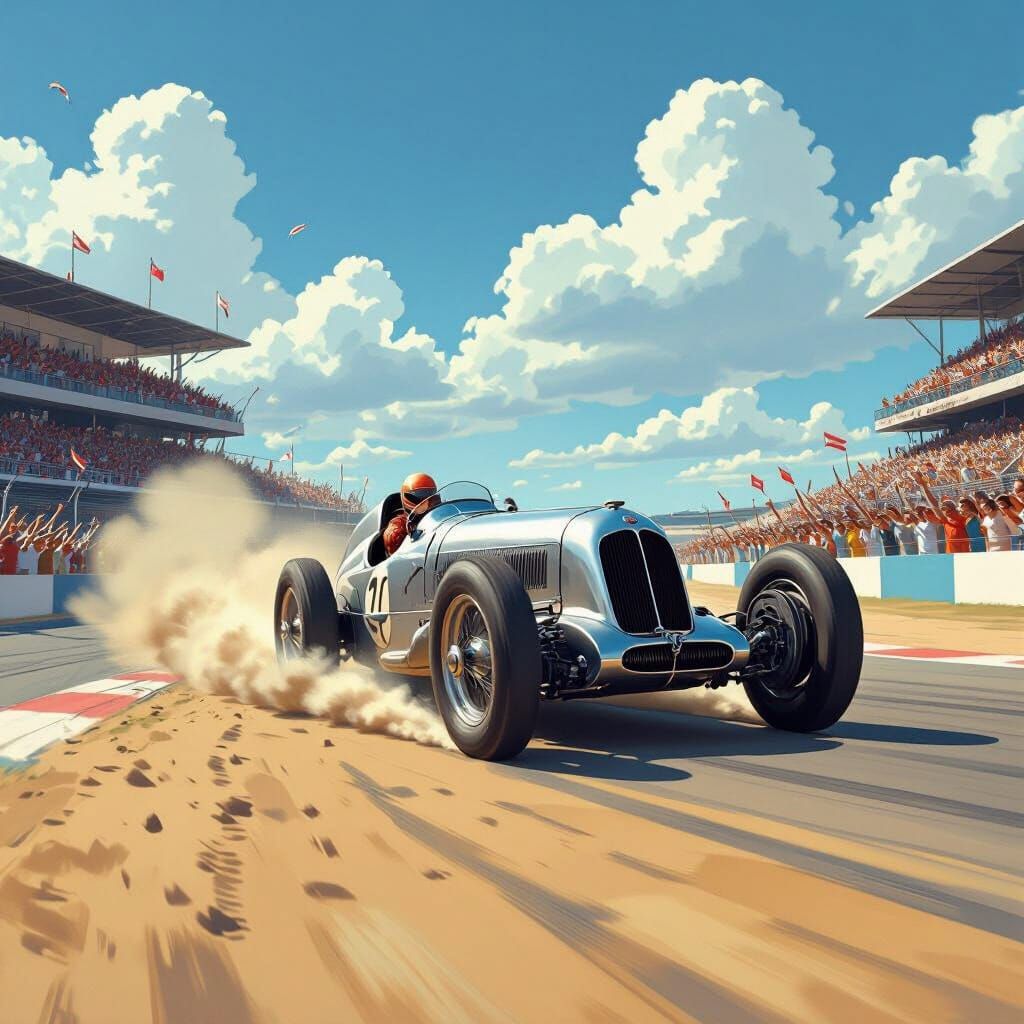 1930s Silver Auto Union Race Car