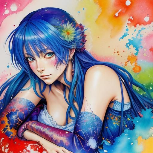 Anime Lady in Alcohol Ink Splatter Art