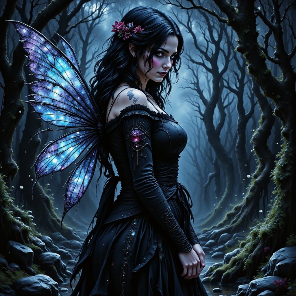 Glowing Angel in Neon Bioflux Dark Water Ink Style