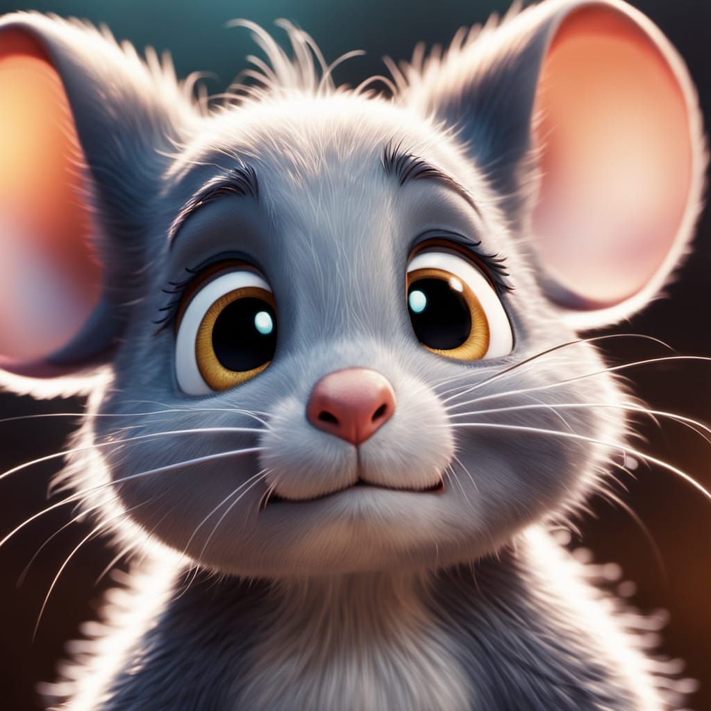 Shy Mouse Close-Up in Pixar Cartoon Style