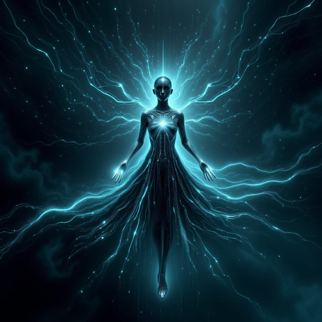 Cyberpunk Spirit Inside Photon in Matrix Realm