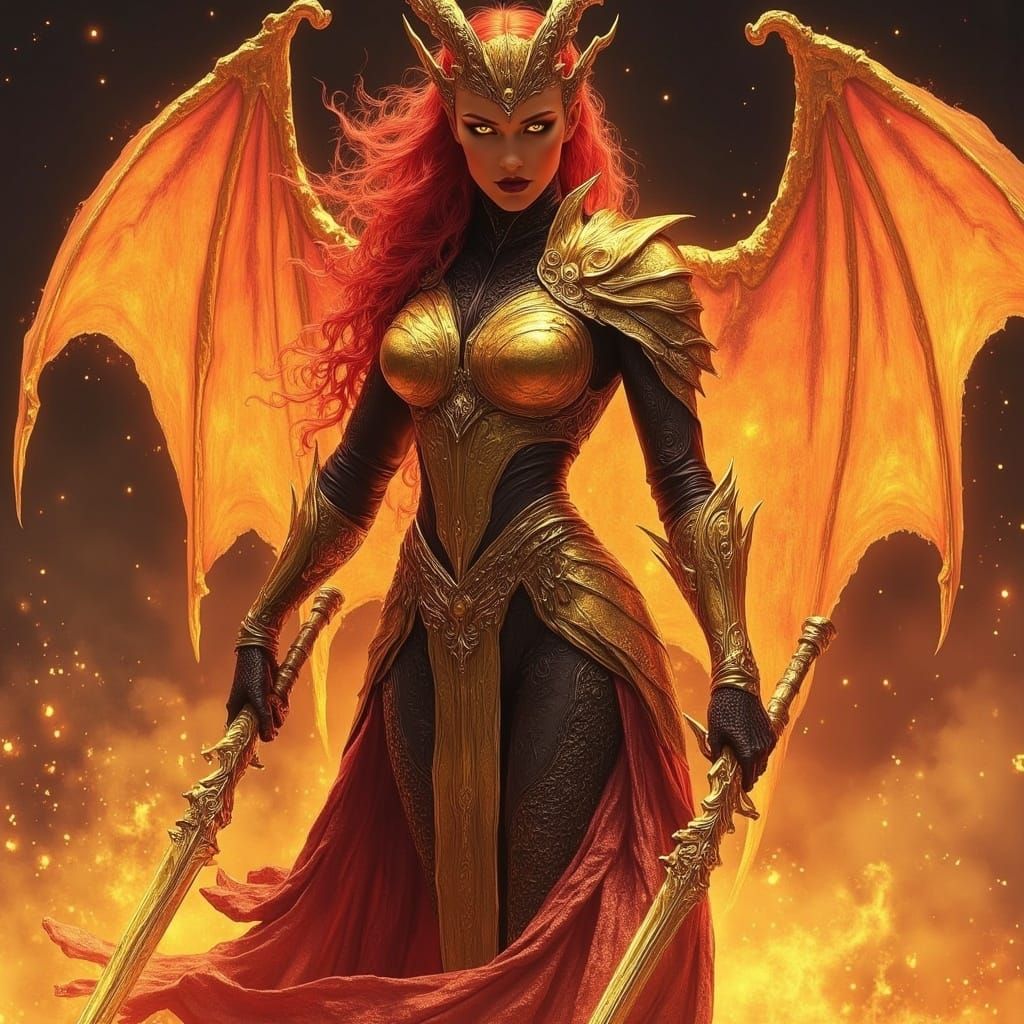 Cyberpunk Dragon Goddess Radiates Power and Strength