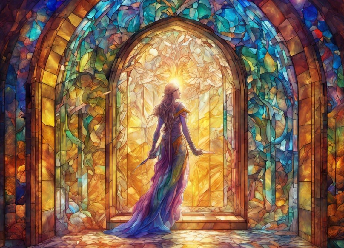 Elven Princess in Stained Glass Window