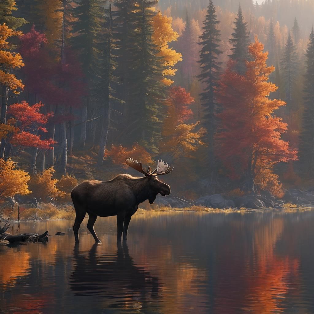 Majestic Moose in Autumn Wilderness: Fantasy Concept Art