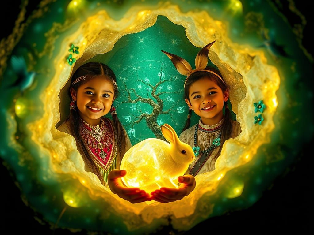 Children Discover Celestial Rose in Geode Cave