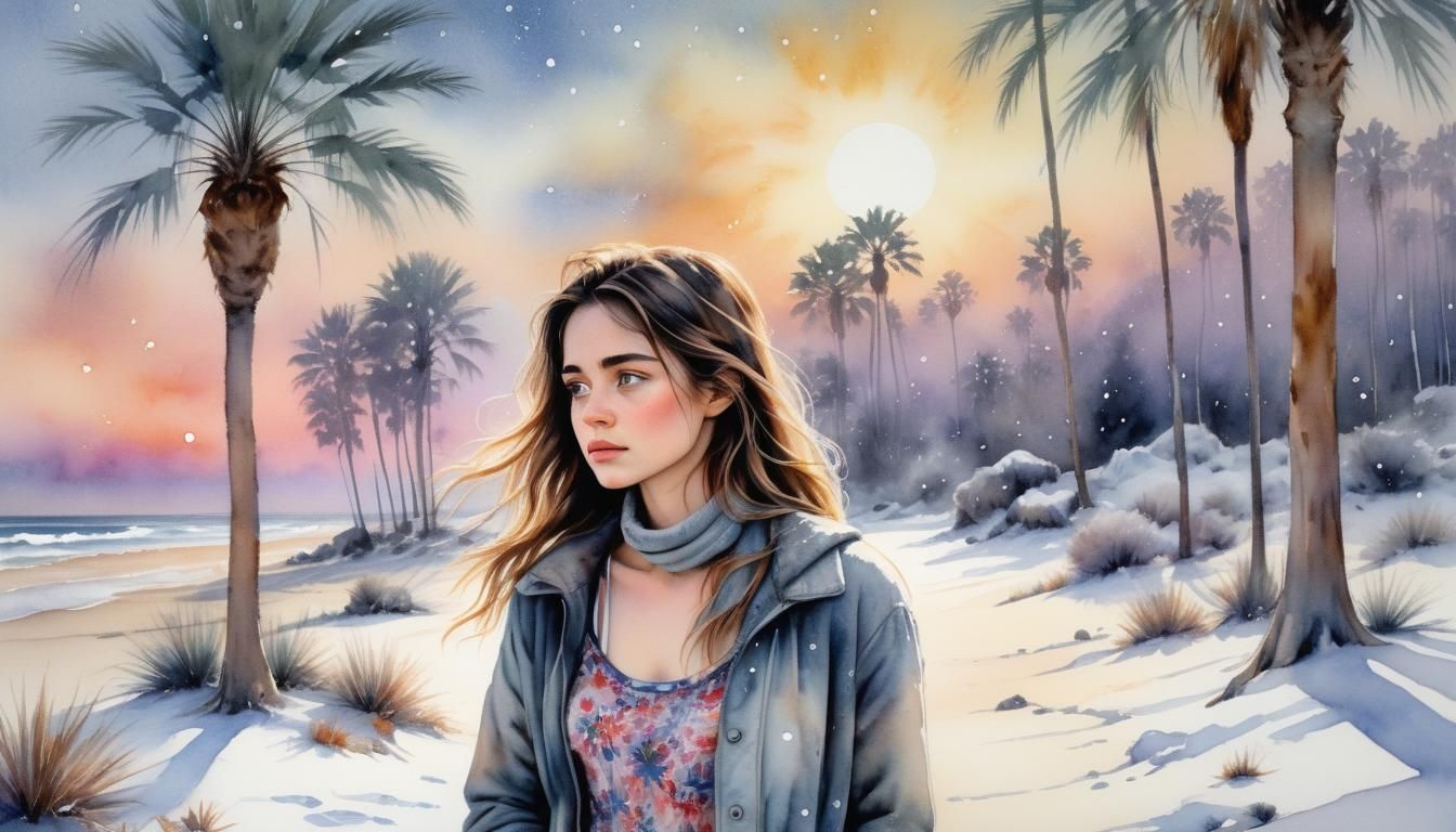 Longing for California in Winter: Watercolor and Charcoal