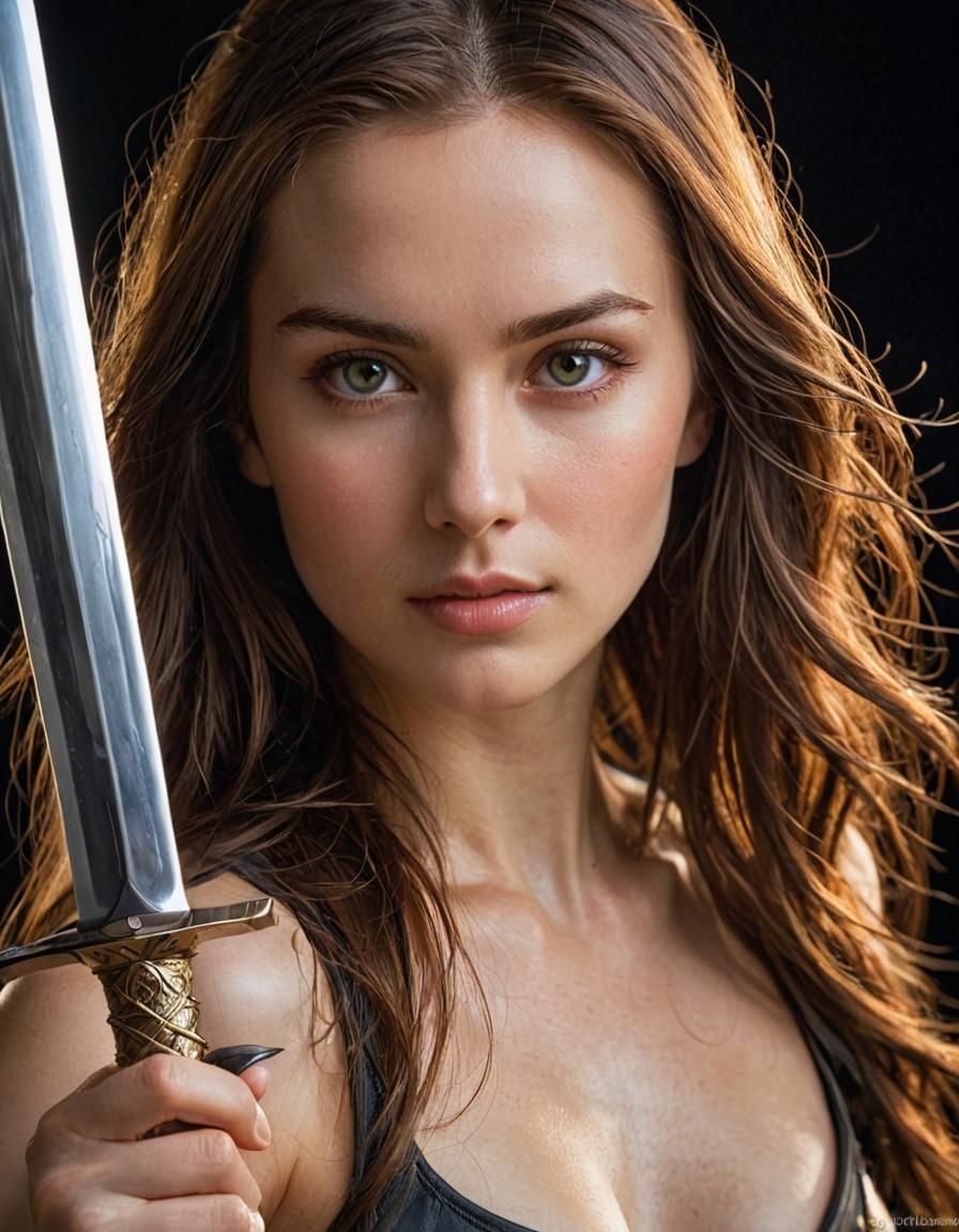 Woman's Face Reflected in Sword Blade