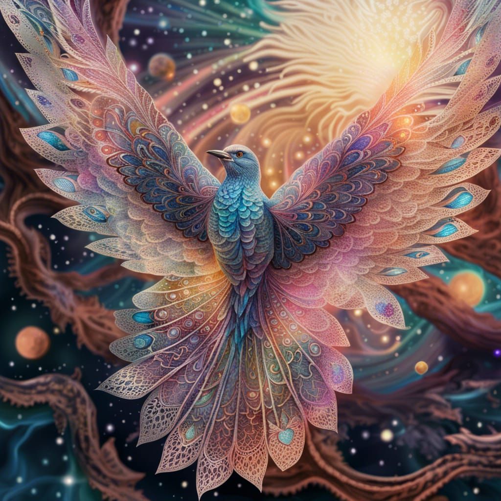Lace Wing Birds: Holographic Cosmic Illustration
