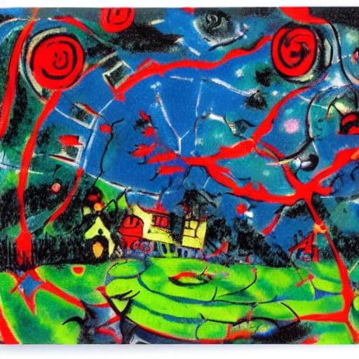 Vampire's Vertigo: A Surreal Blend of Miro and Chagall