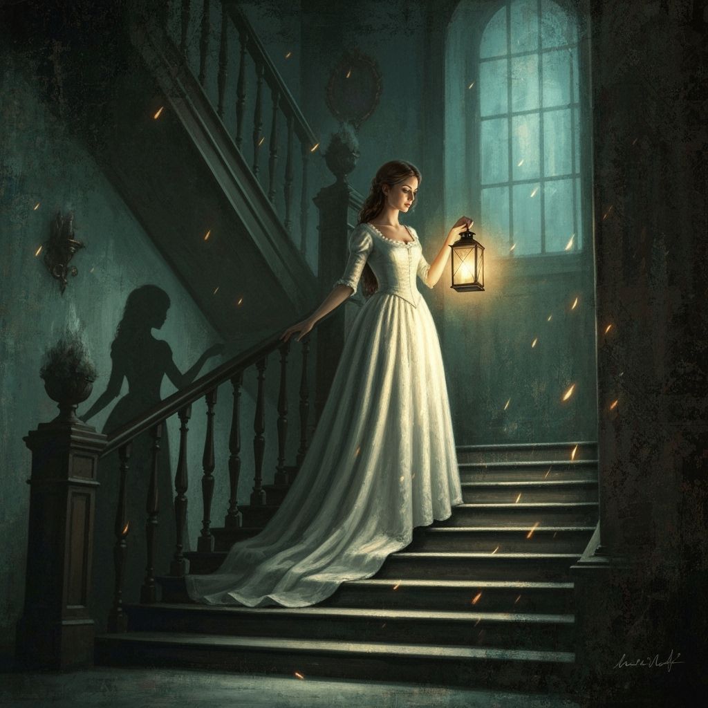 Eerie Lady Descending Staircase in Acrylic Art