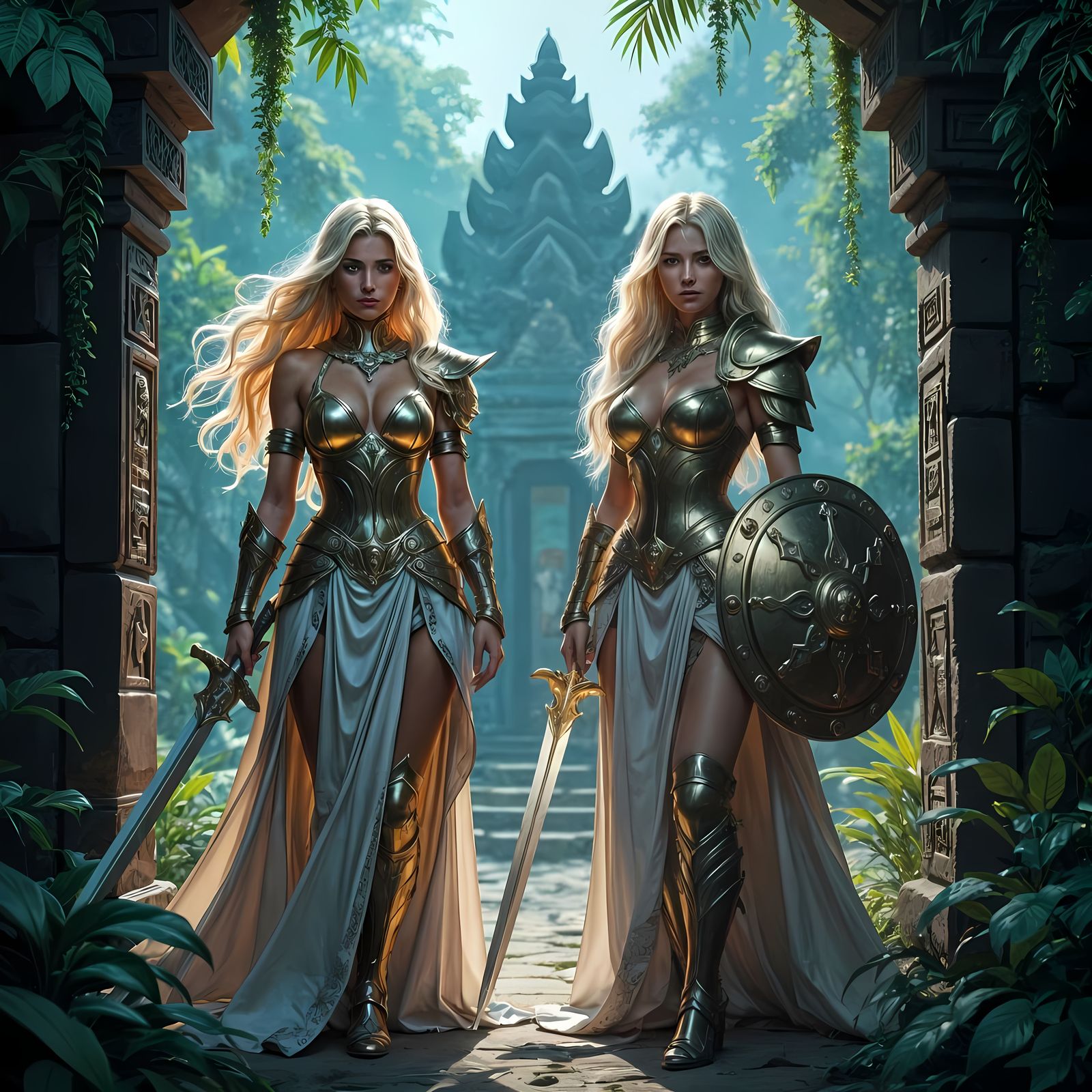 Jungle Temple Guardians in Hyperrealistic Style