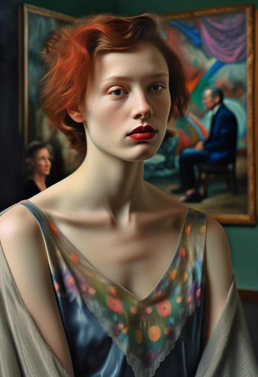 Happy Couple in Art Museum, Hyperrealistic Style