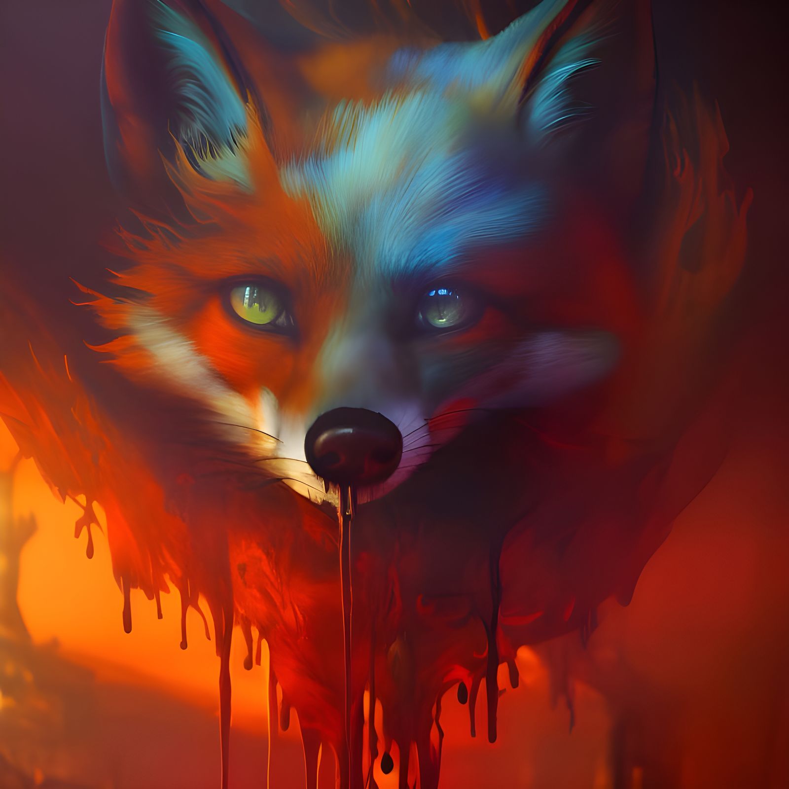 Detailed Paint Drip Fox Fantasy Concept Art
