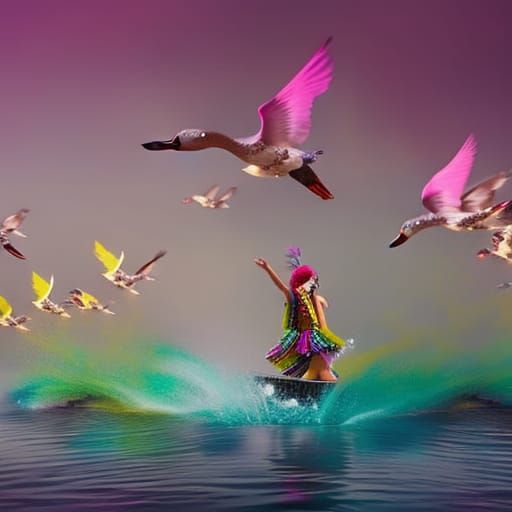 Dancing Ducks Party with DJ Girl in Pond